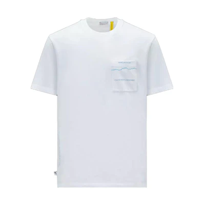 Moncler Fragment Design Unisex Curved Letter Pocket Print White T-Shirt I209U8C00005M3265001