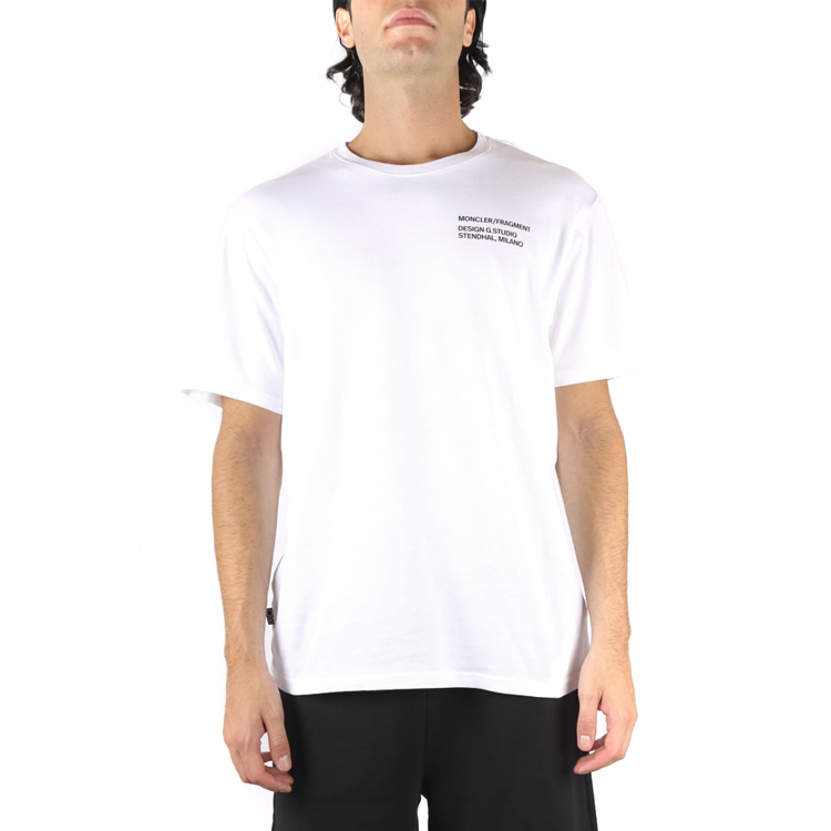 Shop Moncler x Fragment Design Kemeja-T Putih Cetak Huruf Crewneck F209U8C708108392B001