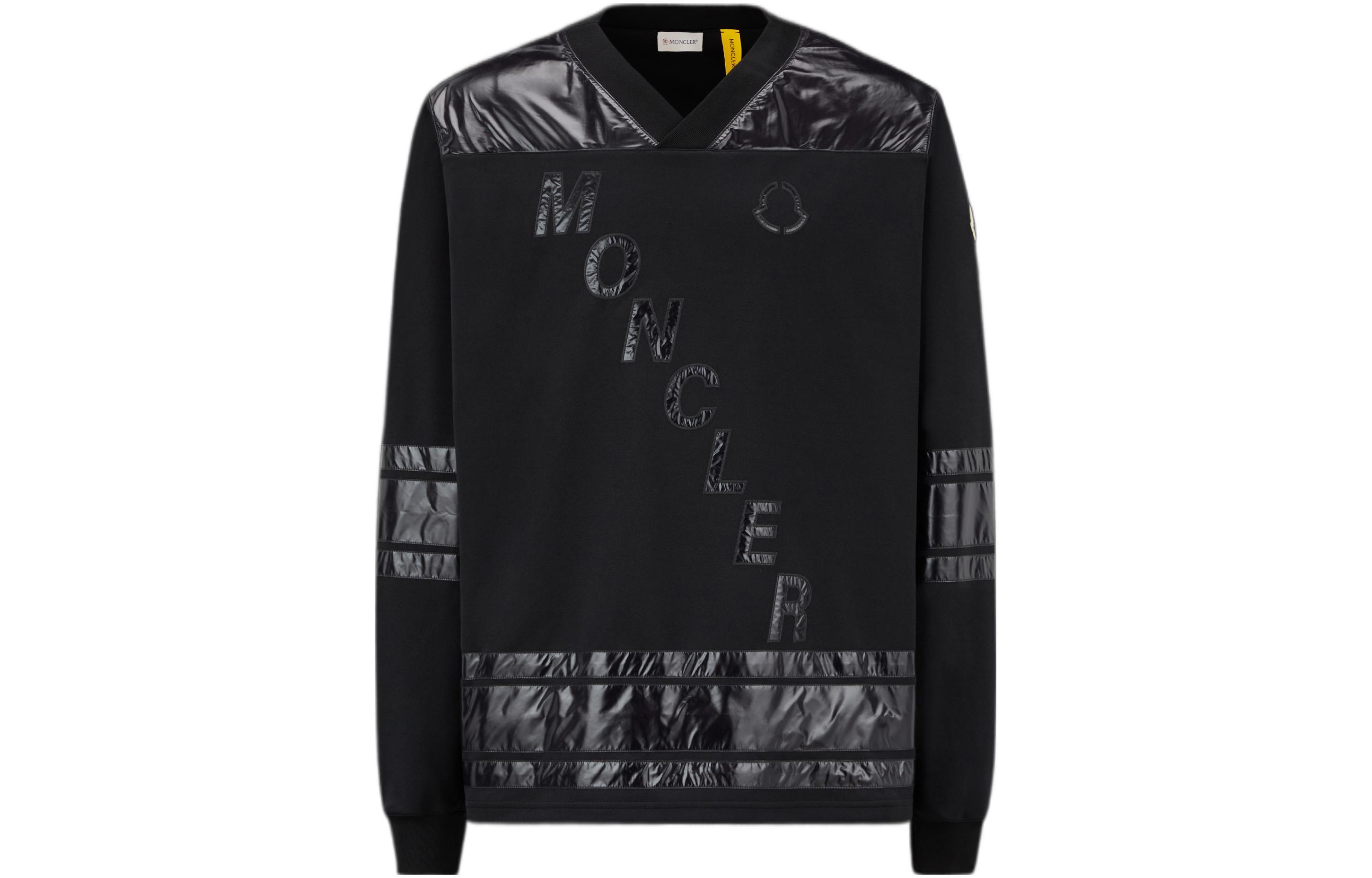 Moncler Hiroshi Fujiwara FRGMT FW22 Logo V-Neck Loose Long-Sleeve Sweater Black Unisex H209U8G00004M2355999