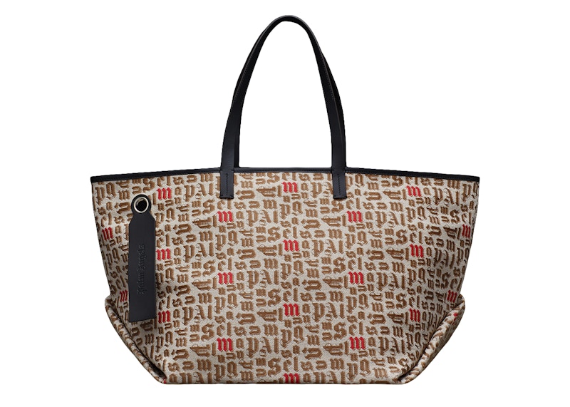 Moncler x Palm Angels Printed Tote Bag Logo Pattern Jacquard Beige/Black