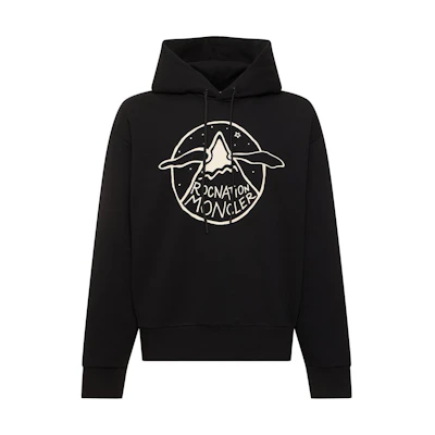 Moncler Roc Nation SS24 Unisex Black Hoodie with Front Logo Print. I209W8G00006809KX999