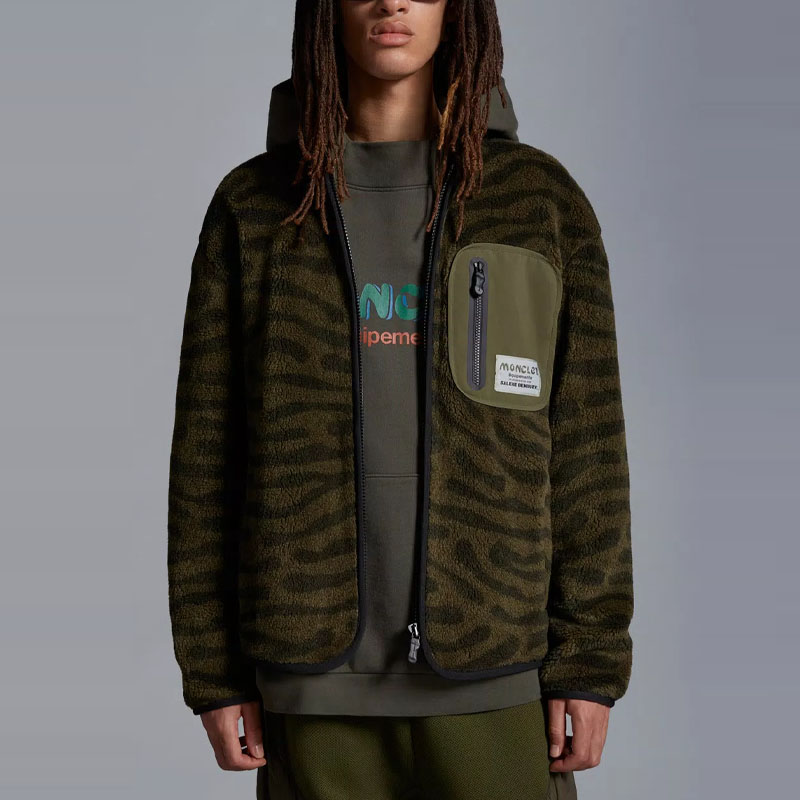 Lookbook Moncler x Salehe Bembury FW23 斑馬綠色刷毛拉鍊外套 男女通用 I209D8G00004M3282833