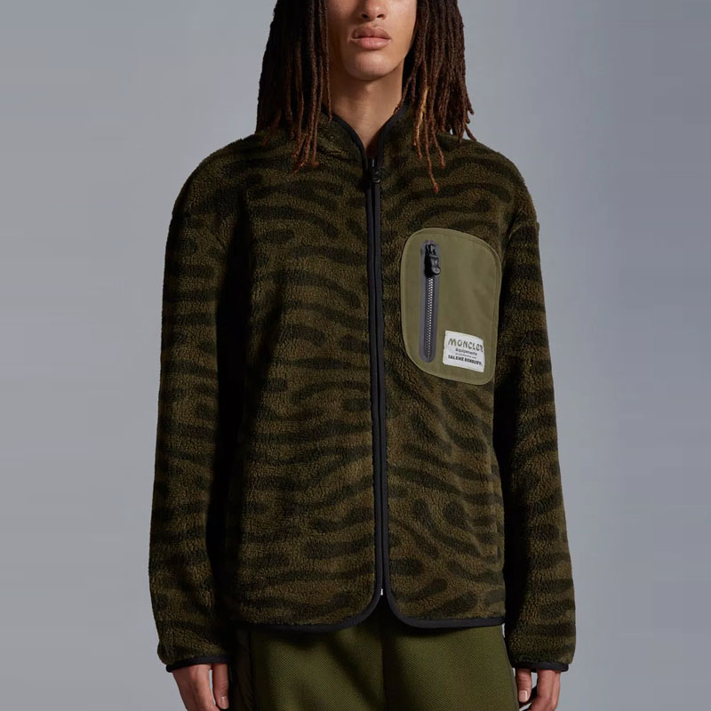 Shop Moncler x Salehe Bembury FW23 斑馬綠色刷毛拉鍊外套 男女通用 I209D8G00004M3282833