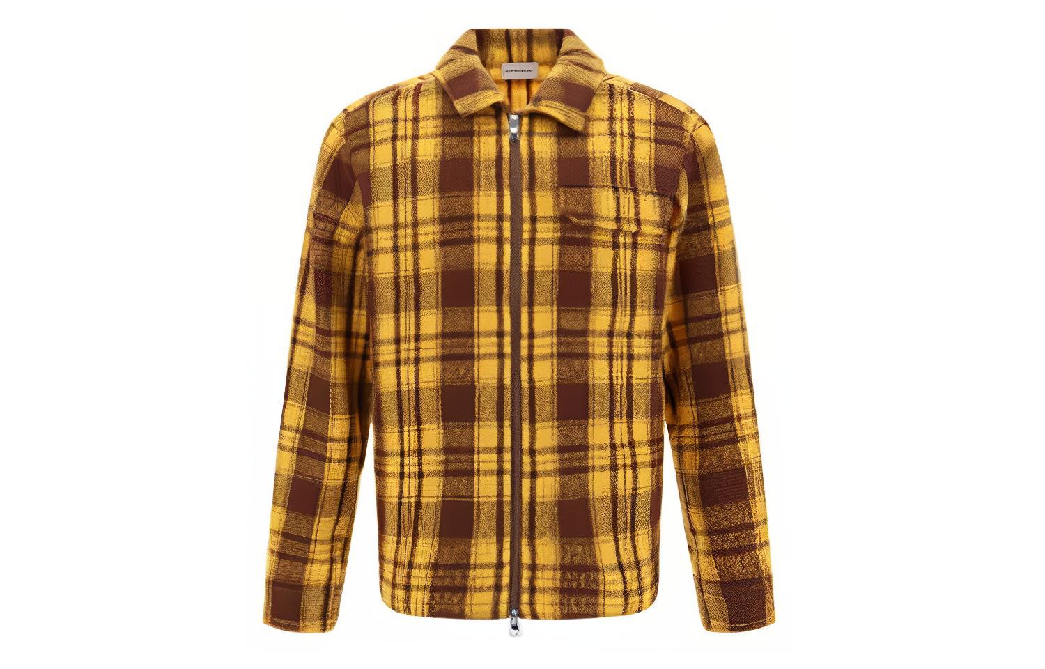 Moncler Yellow Plaid Print Zip-Up Jacket with Collar 2F000055976MF12