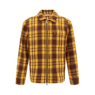 Moncler Yellow Plaid Print Zip-Up Jacket with Collar 2F000055976MF12