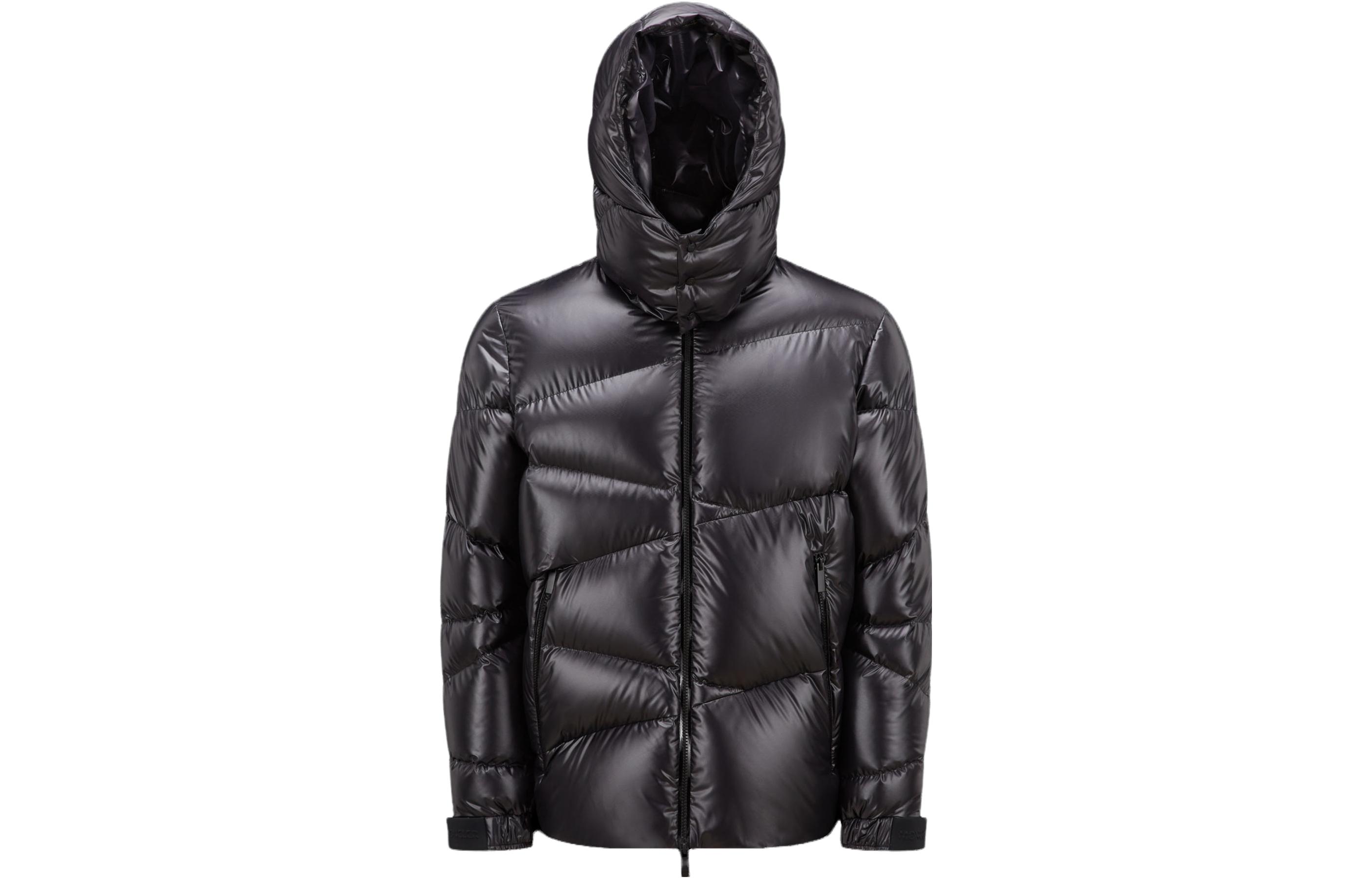 Moncler Yonne Shiny Short Down Jacket Black Mens Hooded Winter Coat. I20911A00042595ZJ999