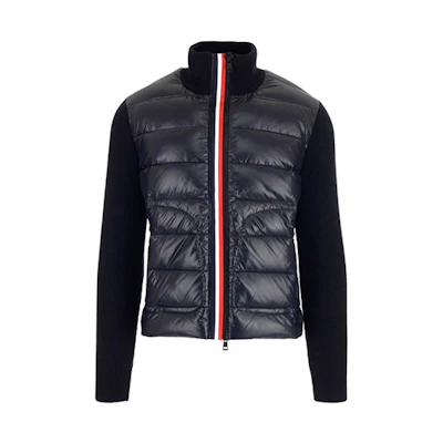 Moncler Zip Knit Sweater, Piping Stand Collar Navy Blue 9B51900A9418742
