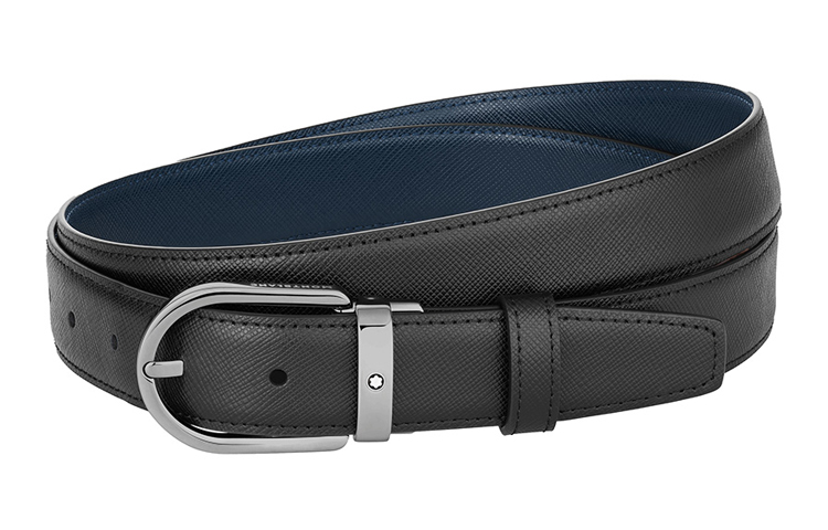 Montblanc  Black 3cm Leather Belt with Glossy Palladium-Plated Buckle 128763