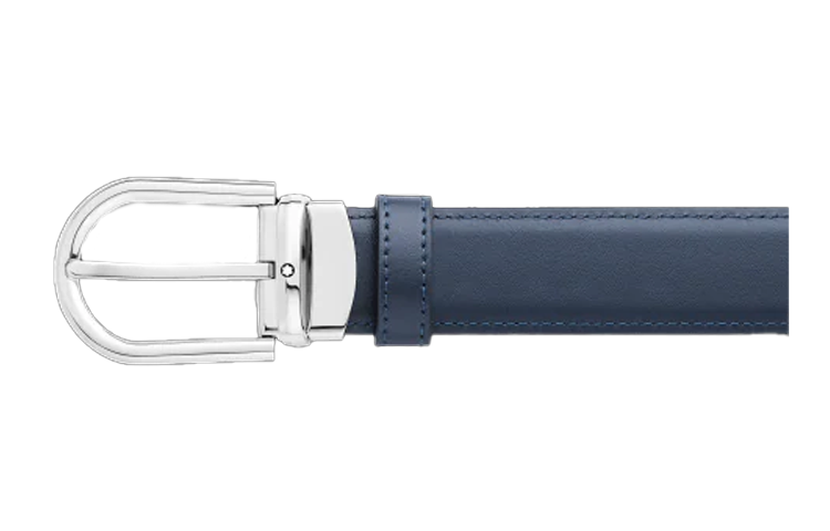 Montblanc  Black/Blue Leather Belt with Polished Palladium Buckle 3cm Wide 128756 圖 4