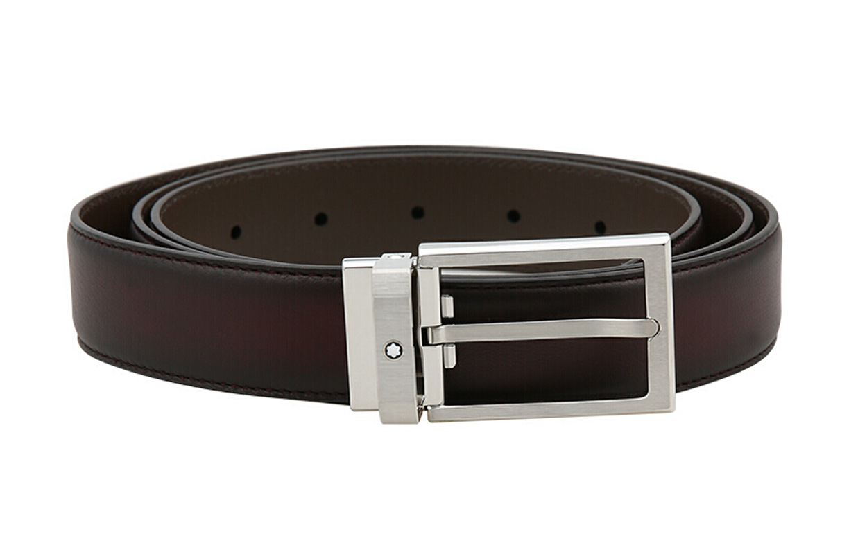 MONTBLANC  Black Brown Gradient Rectangular Palladium Buckle Leather Belt 3cm 123886 圖 2