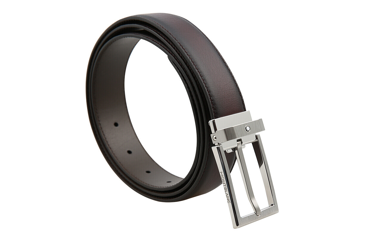 MONTBLANC  Black Brown Gradient Rectangular Palladium Buckle Leather Belt 3cm 123886 圖 3