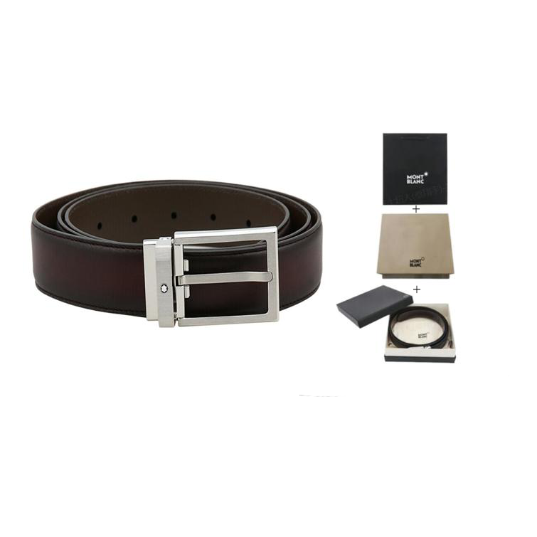 MONTBLANC  Black Brown Gradient Rectangular Palladium Buckle Leather Belt 3cm 123886 圖 4