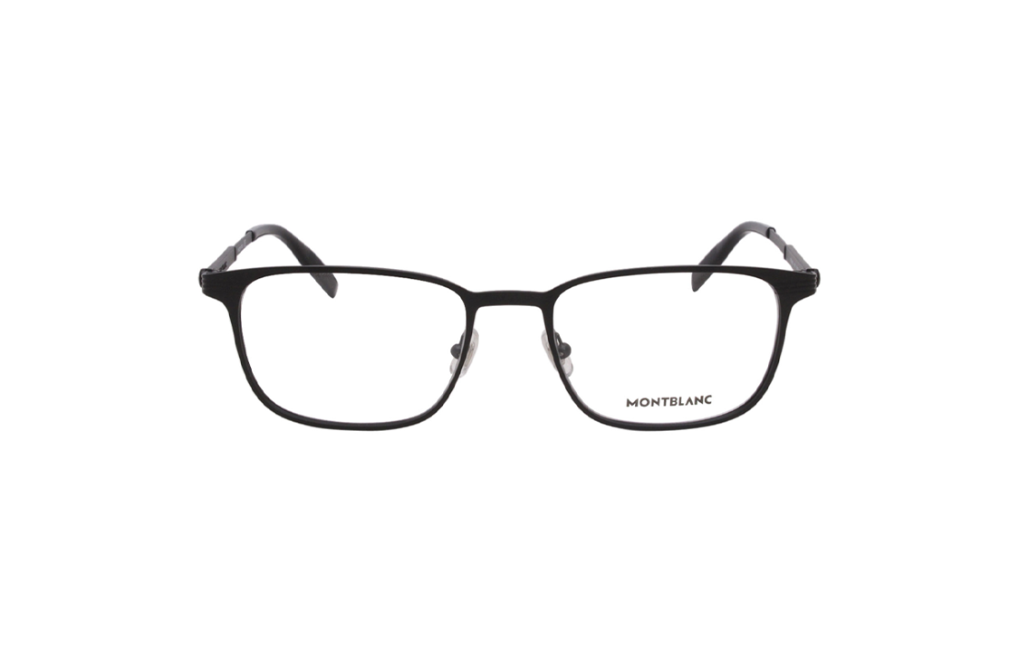 Shop 萬寶龍 黑色不規則光學眼鏡，附品牌標誌與金屬細節。 MB0094O001