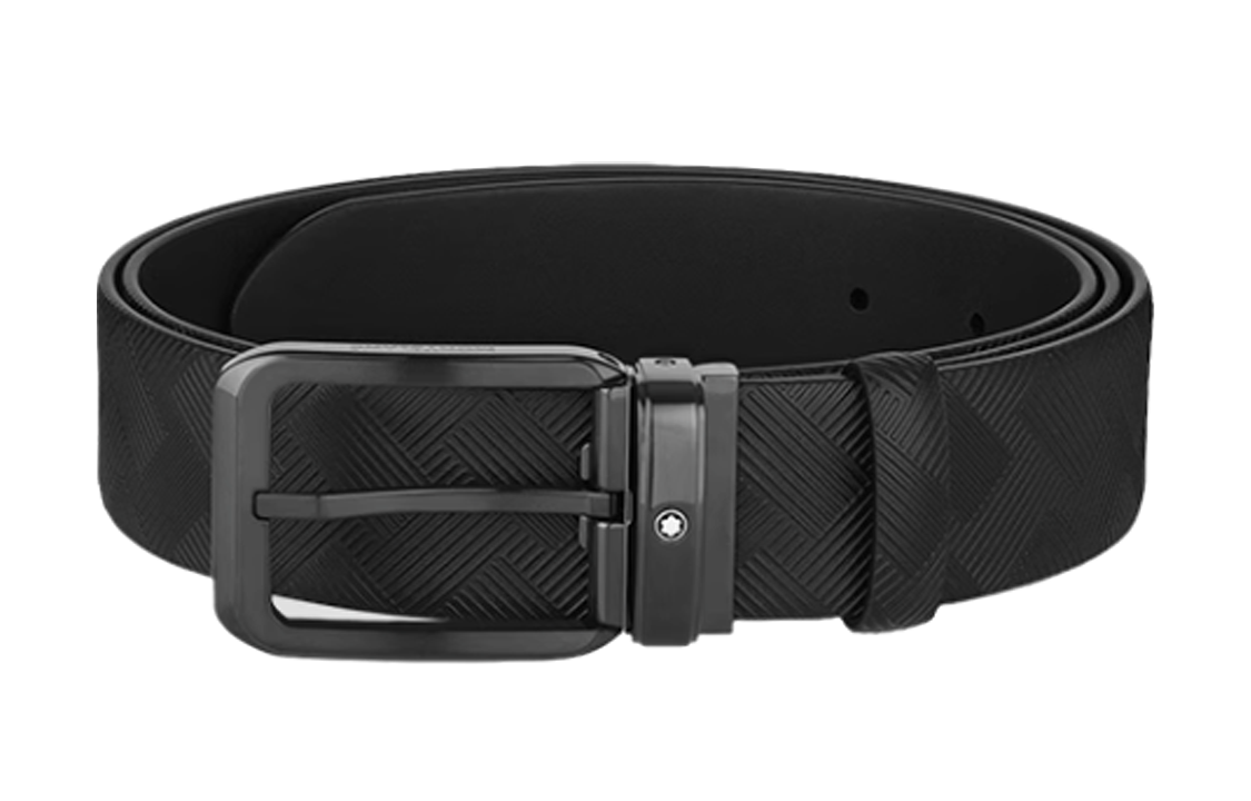 Montblanc  Black Leather Belt, Fashion Casual, Pin Buckle, 3.5CM Width. 130587