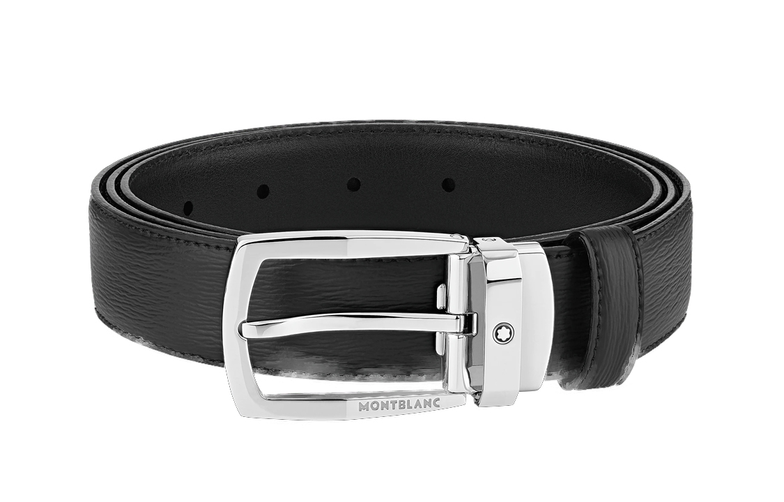 MONTBLANC  Black Leather Belt, Simple Stylish Design, 3cm Wide. MB116706