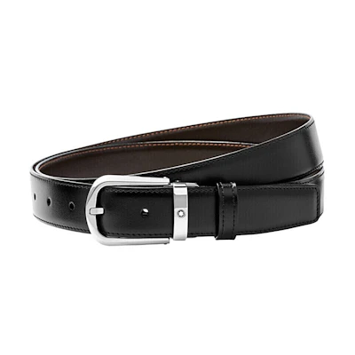 Montblanc Black Leather Belt with Curved Steel Buckle, Adjustable, 3CM Wide. 114412