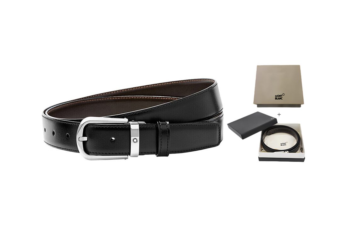 Details for 萬寶龍 黑色皮帶搭配不鏽鋼彎型扣，長度可調，寬3CM。 114412