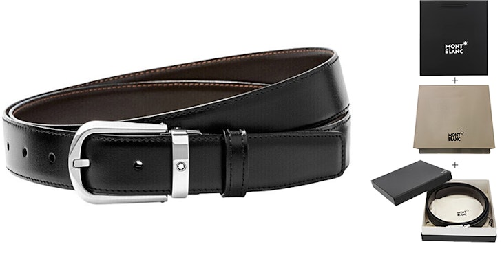 萬寶龍 黑色皮帶搭配不鏽鋼彎型扣,長度可調,寬3CM。 114412 1