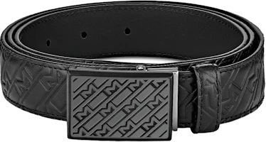 Montblanc Black Leather Belt with Engraved "M" Steel Buckle, 3cm Wide. MB129450 Montblanc Black Leather Belt with Engraved "M" Steel Buckle, 3cm Wide. MB129450