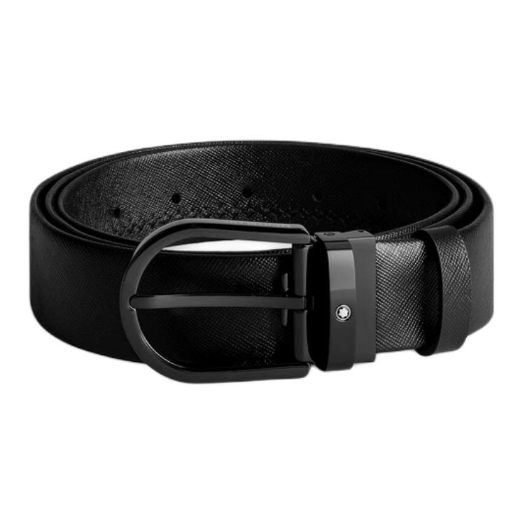 Montblanc  Black Leather Belt with Logo Detail and Pin Buckle - 3.5CM. 199088