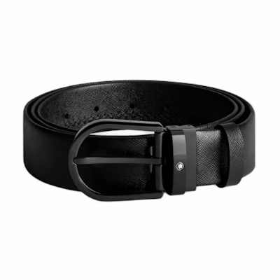 Montblanc Black Leather Belt with Logo Detail and Pin Buckle - 3.5CM. 199088