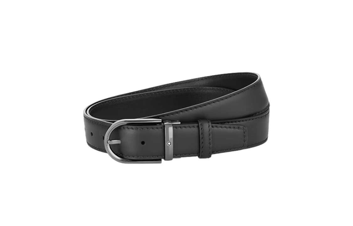 Montblanc  Black Leather Belt with Metal Horseshoe Buckle, 3.5mm Wide. MB128770