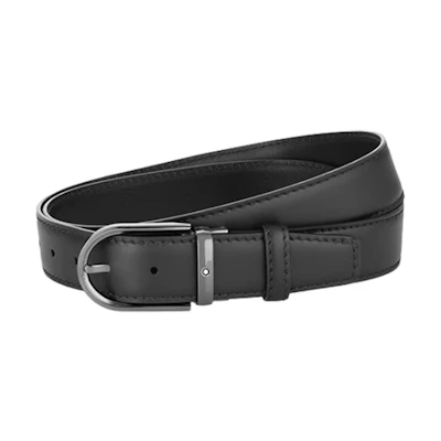 Montblanc Black Leather Belt with Metal Horseshoe Buckle, 3.5mm Wide. MB128770