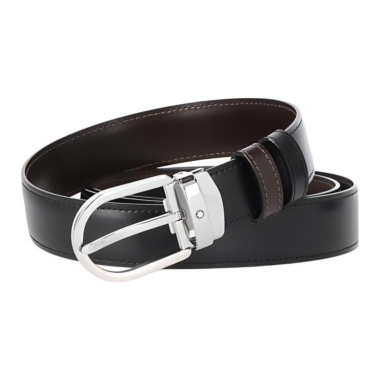 Montblanc  Black Leather Belt with Palladium-Plated Pin Buckle, 3cm Wide. 128135