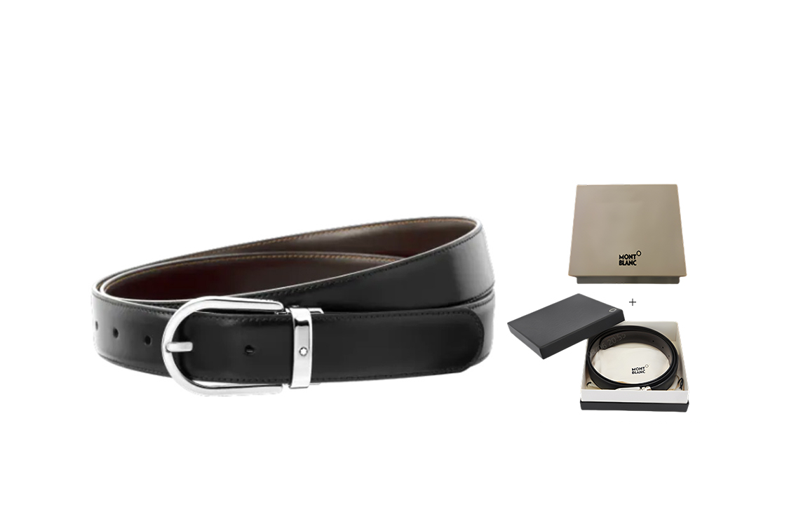 Montblanc  Black Leather Belt with Palladium-Plated Pin Buckle, 3cm Wide. 128135 圖 2