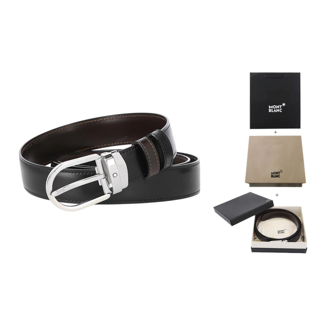 Montblanc  Black Leather Belt with Palladium-Plated Pin Buckle, 3cm Wide. 128135 圖 5
