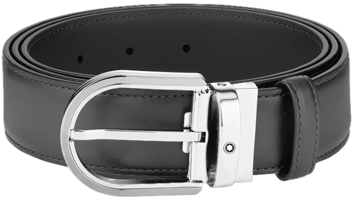 Montblanc Black Leather Belt with Palladium Buckle - 3.5cm Wide. MB129437 Order Montblanc Black Leather Belt with Palladium Buckle - 3.5cm Wide. MB129437