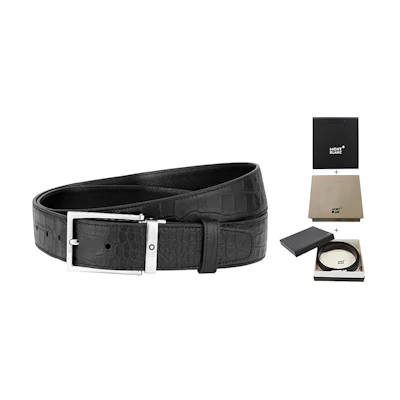 Montblanc Black Leather Belt with Palladium Pin Buckle 3.5cm 126737