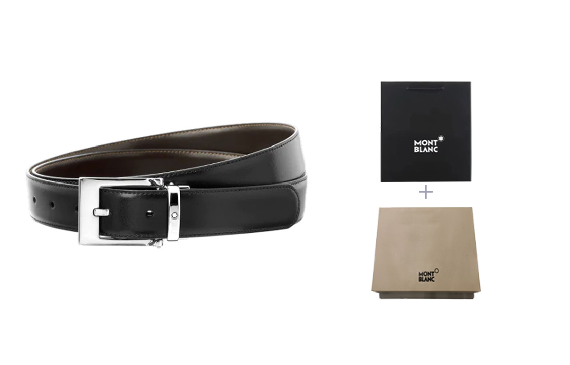 Montblanc  Black Leather Belt with Palladium Pin Buckle, 3cm Width. 128140 圖 3