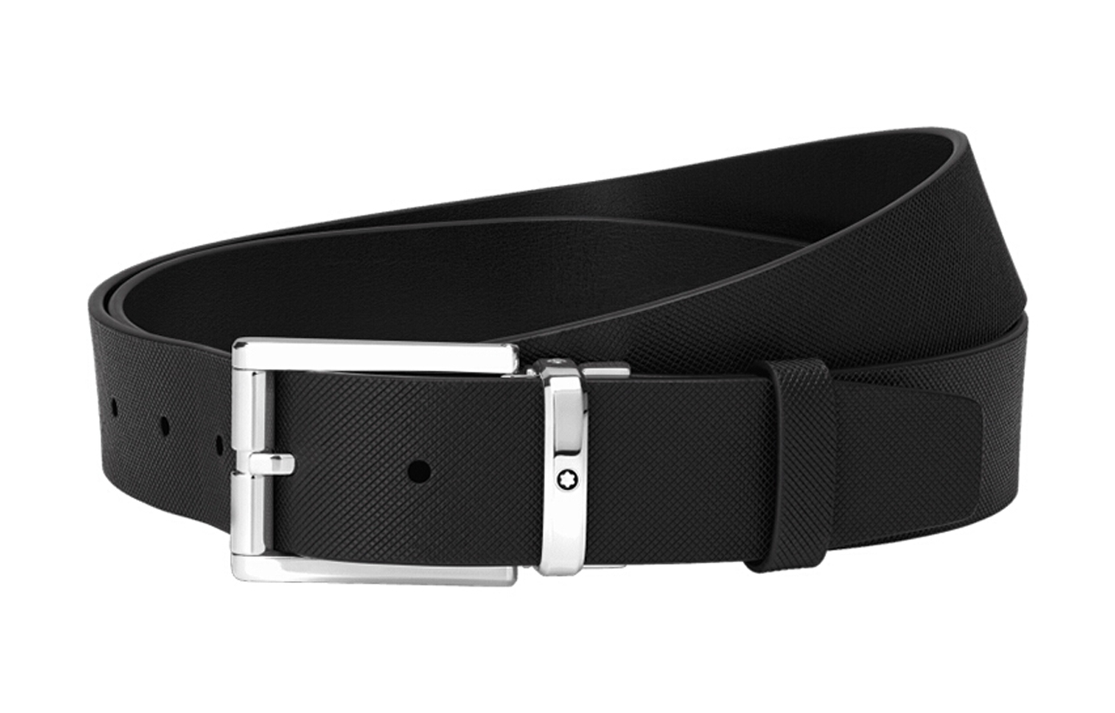 Montblanc  Black Leather Belt with Shiny Palladium Pin Buckle 3.5cm Wide 126028 圖 3