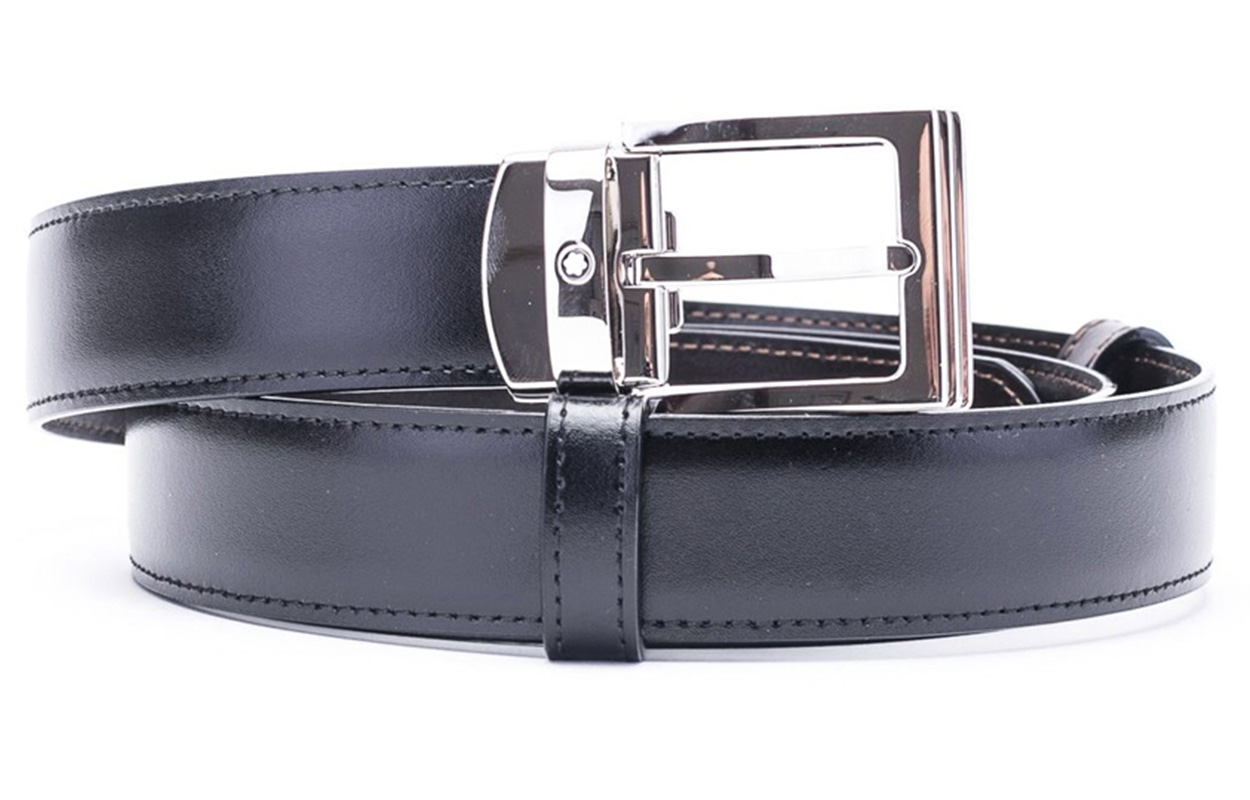 Montblanc  Black Leather Belt with Square Buckle 3cm. 128142