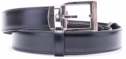 Montblanc Black Leather Belt with Square Buckle 3cm. 128142 Montblanc Black Leather Belt with Square Buckle 3cm. 128142