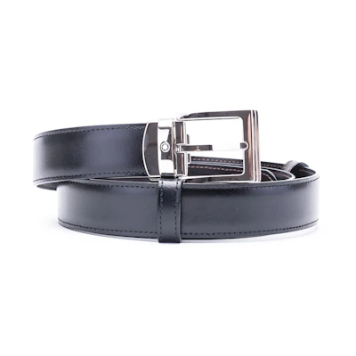 Montblanc Black Leather Belt with Square Buckle 3cm. 128142
