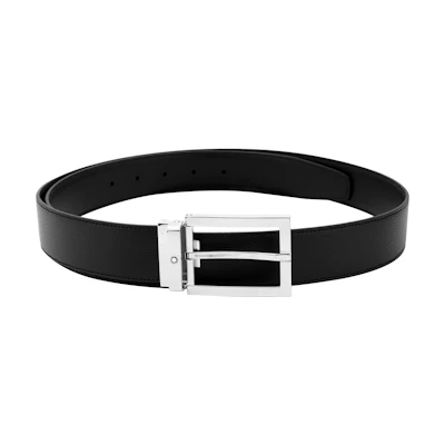 Montblanc Black Leather Belt with Steel Pin Buckle, 3.5cm Width. 114435