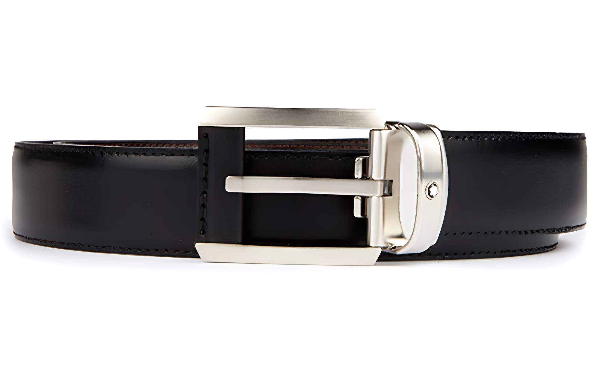 Montblanc  Black Satin Rectangle Pin Buckle Leather Belt 3cm Wide. 38158