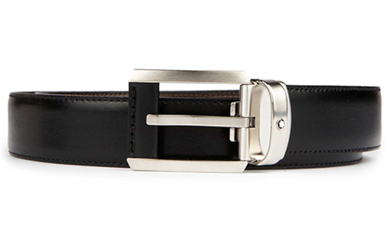 Order 萬寶龍黑色緞面矩形針扣皮帶 3公分寬 38158