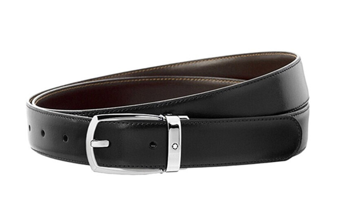 Montblanc  Black Wide Leather Belt with Pin Buckle - 3cm Width. 112960