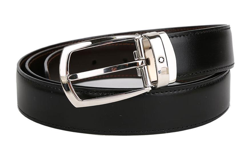 Lookbook 萬寶龍 黑色寬版皮革腰帶搭配針扣 - 3公分寬度 112960