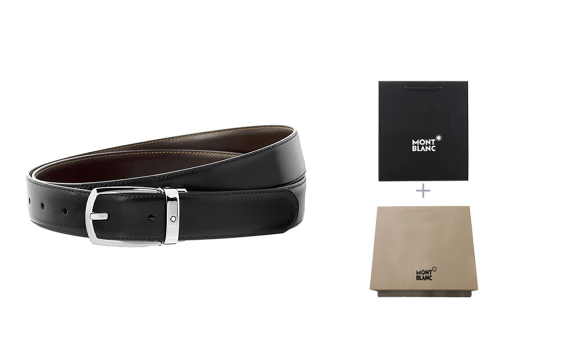 Shop 萬寶龍 黑色寬版皮革腰帶搭配針扣 - 3公分寬度 112960