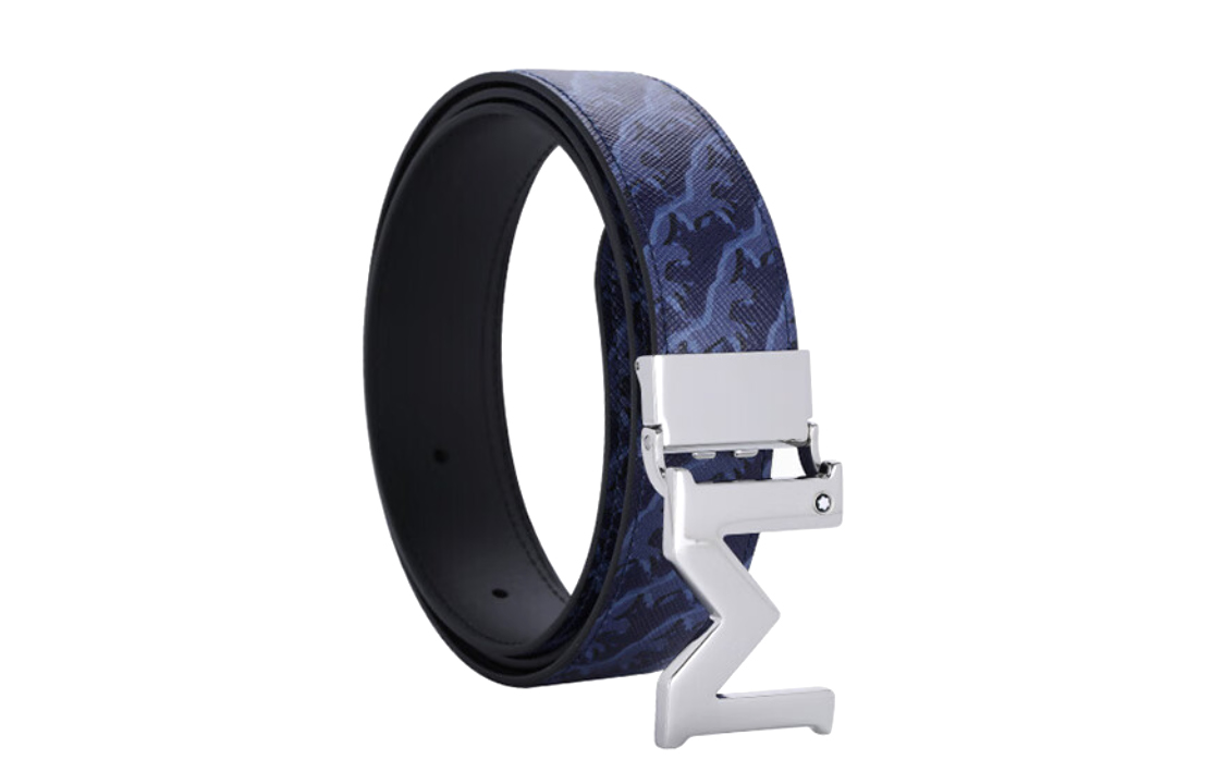 Lookbook Cinturón de Cuero Azul Montblanc con Diseño, Hebilla Lisa, 3.5cm Ancho MB129065