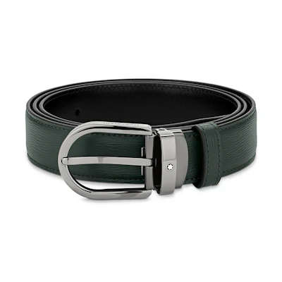 MONTBLANC Classic Retro Leather Belt with Pin Buckle Dark Green 3cm Wide MB129994