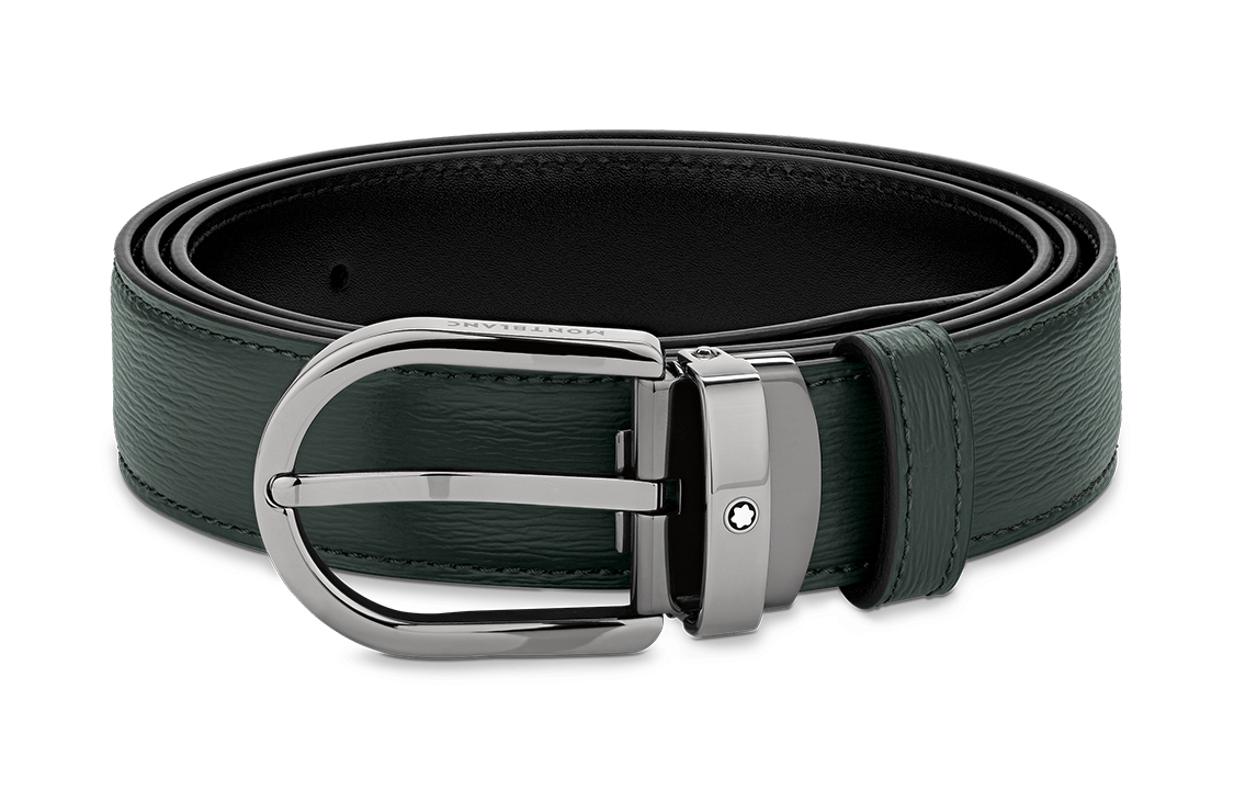 MONTBLANC  Classic Retro Leather Belt with Pin Buckle Dark Green 3cm Wide MB129994 圖 2