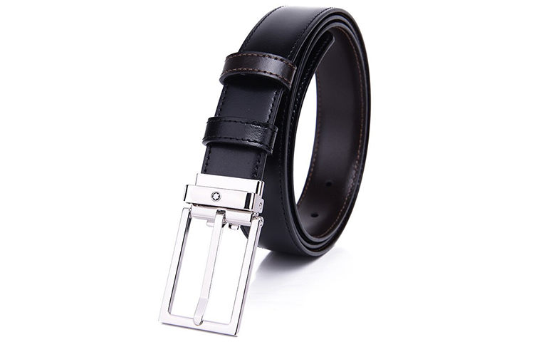 Lookbook 萬寶龍經典亮面黑色矩形皮帶 3公分 113273