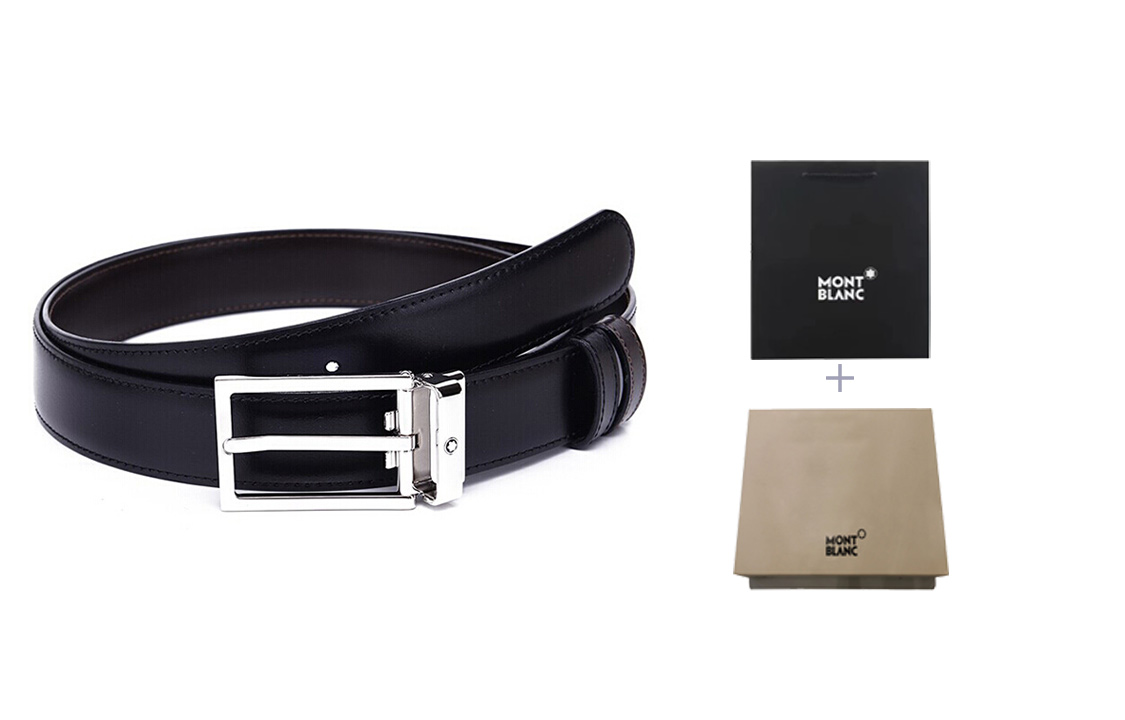 Cheap 萬寶龍經典亮面黑色矩形皮帶 3公分 113273