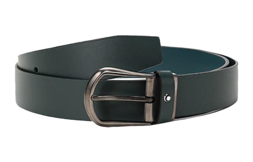 Montblanc  Green Leather Belt with Logo Pin Buckle, 3.5cm Width. MB118452 圖 3