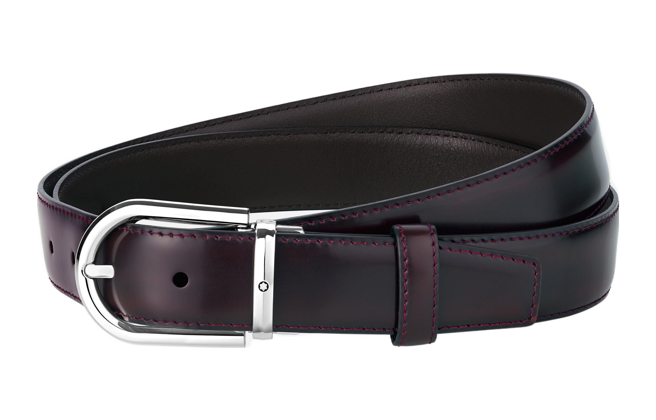 Montblanc  Horse-Hoof Shiny Palladium Buckle Leather Belt Brown-Red. MB126014